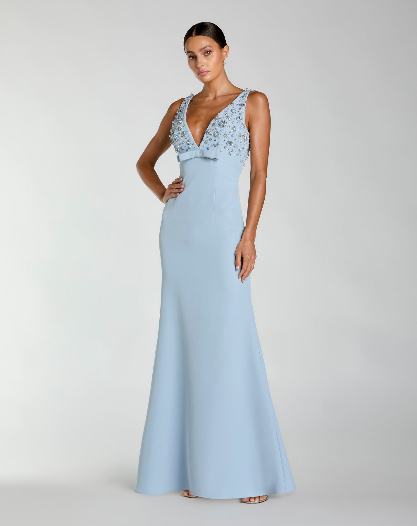 Ieena Duggal 2278 - V-Neck Embellished Evening Dress