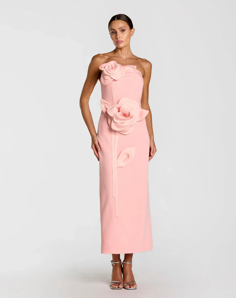 Ieena Duggal 2283 - Straight Neck Bodycon Dress with 3D Appliques