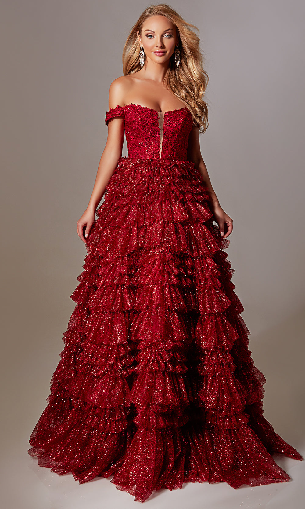 Aerie Couture 228 - Off-Shoulder Corset Gown with Tiered Skirt Prom Dresses