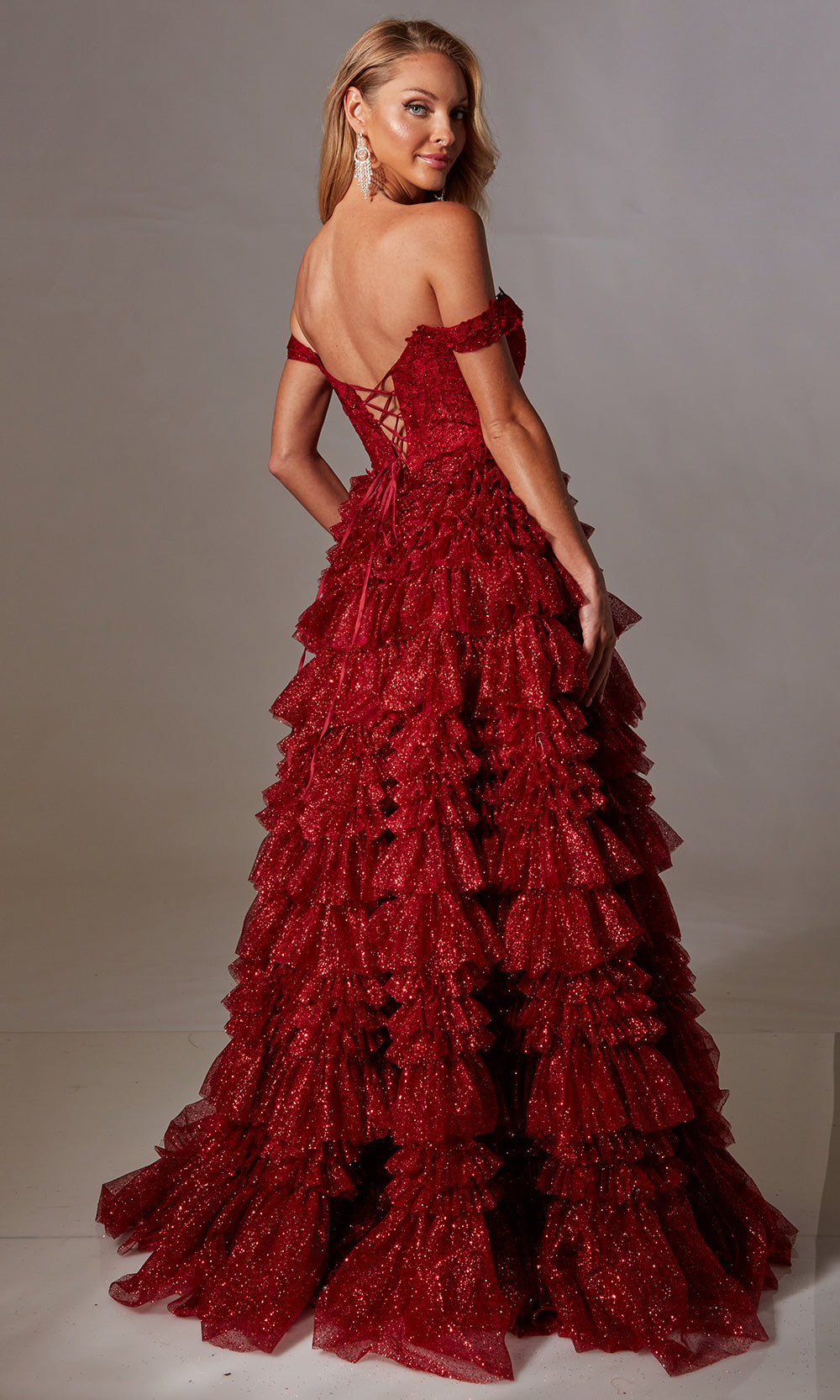 Aerie Couture 228 - Off-Shoulder Corset Gown with Tiered Skirt Prom Dresses