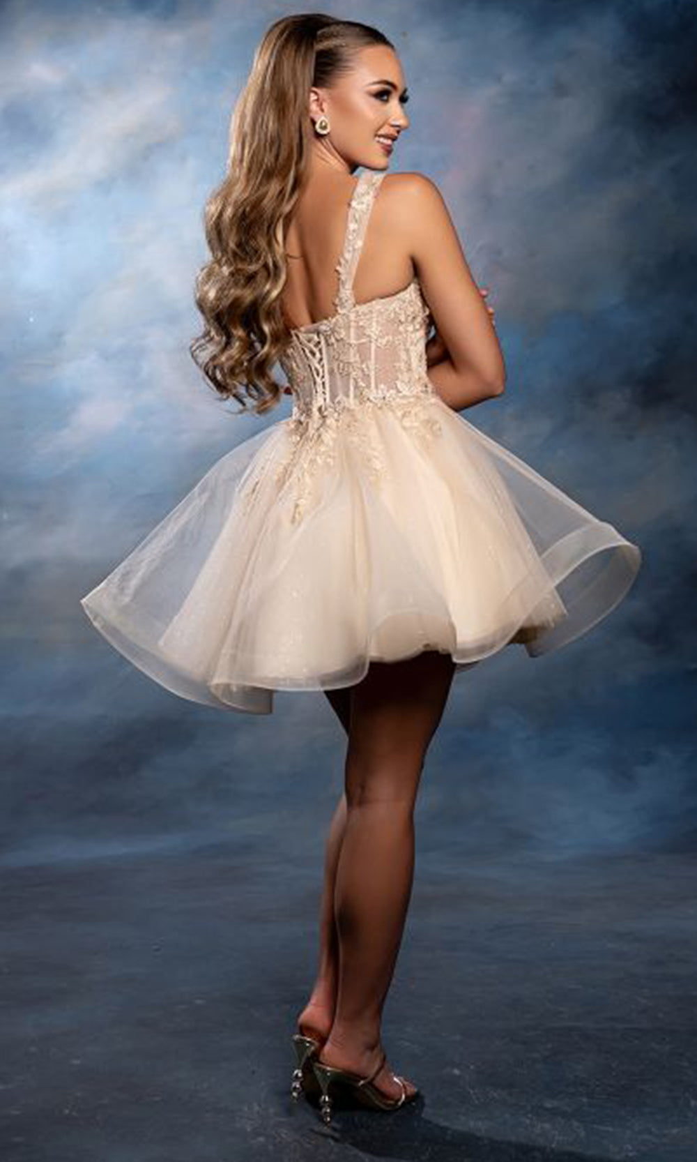 May Queen MQ2225 - Wide Strap Embroidered Short A-Line Dress