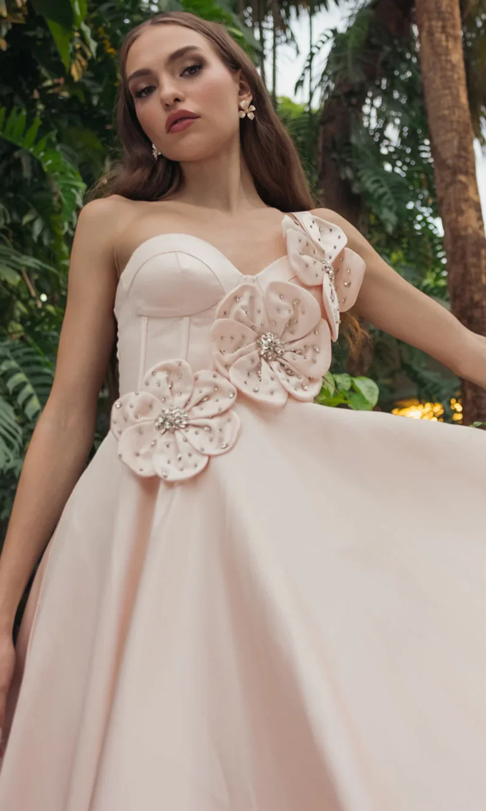 Ieena Duggal 2292 - Asymmetric Satin Prom Gown with 3D Floral Accent Prom Dresses in Oyster