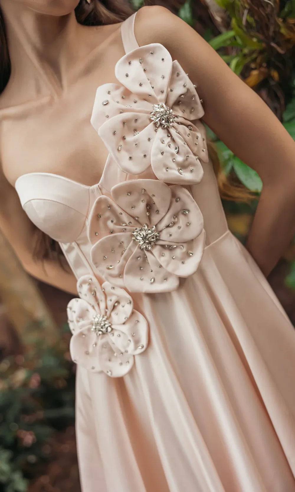 Ieena Duggal 2292 - Asymmetric Satin Prom Gown with 3D Floral Accent Prom Dresses in Oyster