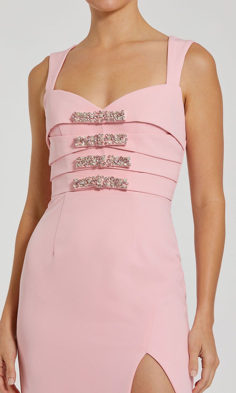 Ieena Duggal 2293 - Rhinestone Bow Column Evening Gown Prom Dresses in Blush  