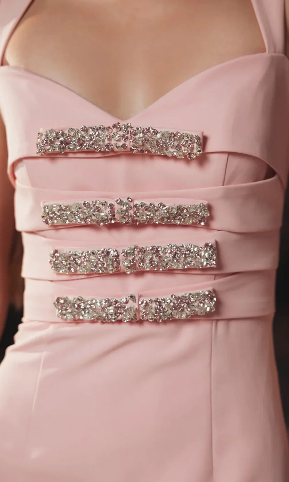 Ieena Duggal 2293 - Rhinestone Bow Column Evening Gown Prom Dresses in Blush  