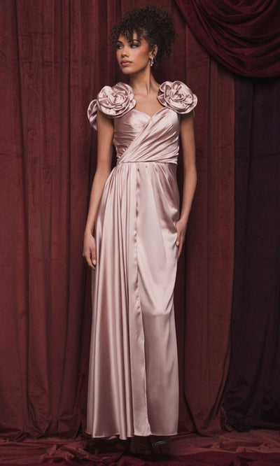 Ieena Duggal 2299 - Floral Straps Faux Wrap Evening Gown Formal Gowns