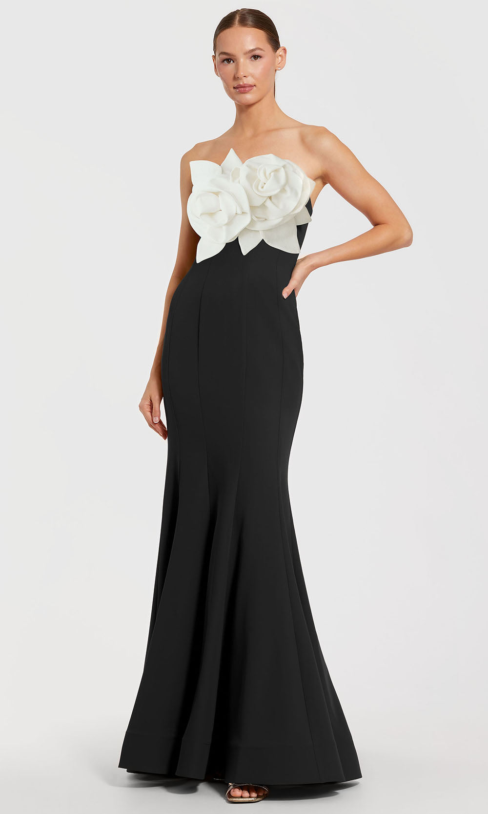 Ieena Duggal 2300 - 3D Floral Detail Straight Neckline Gown Prom Dresses