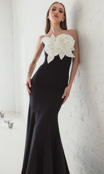 Ieena Duggal 2300 - 3D Floral Detail Straight Neckline Gown Prom Dresses