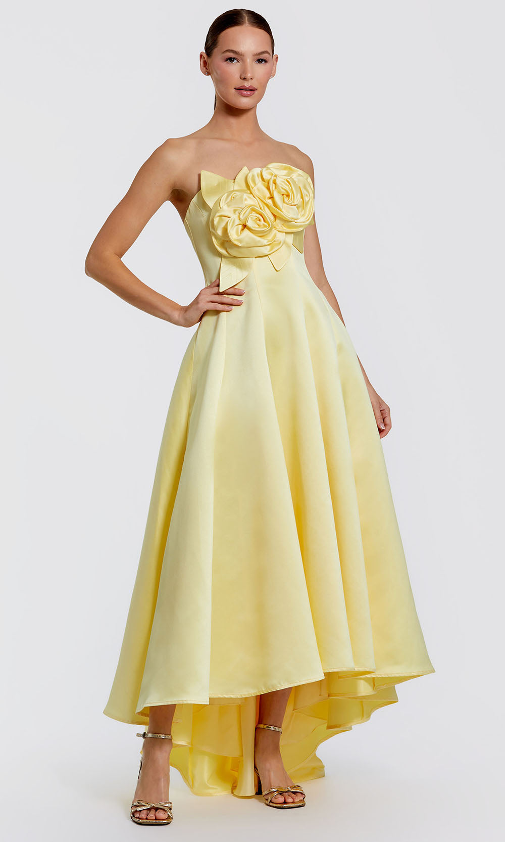 Ieena Duggal 2303 - 3D Floral A-line Evening Dress Prom Dresses in Buttercup