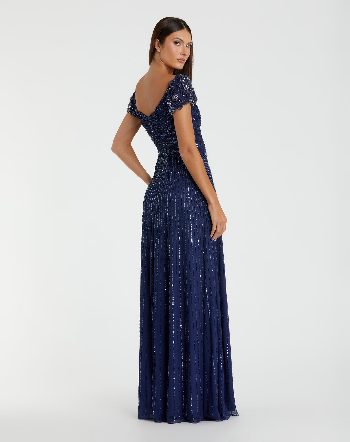 Mac Duggal 23042 - Embellished Ruched Deep V-Neck Gown