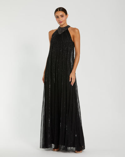 Mac Duggal 23043 - Halter Neck Beaded Evening Gown In Black