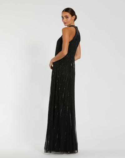 Mac Duggal 23043 - Halter Neck Beaded Evening Gown In Black