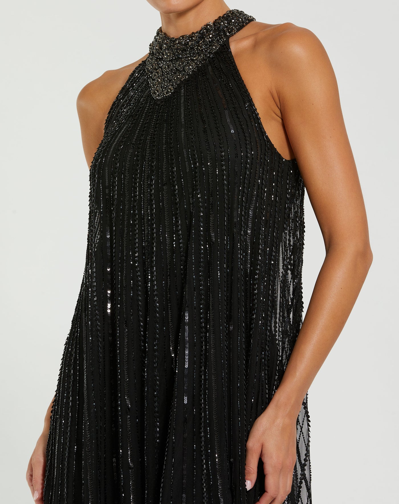 Mac Duggal 23043 - Halter Neck Beaded Evening Gown In Black