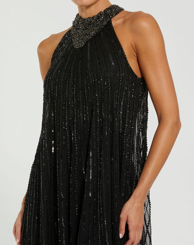 Mac Duggal 23043 - Halter Neck Beaded Evening Gown In Black