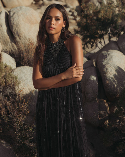 Mac Duggal 23043 - Halter Neck Beaded Evening Gown In Black
