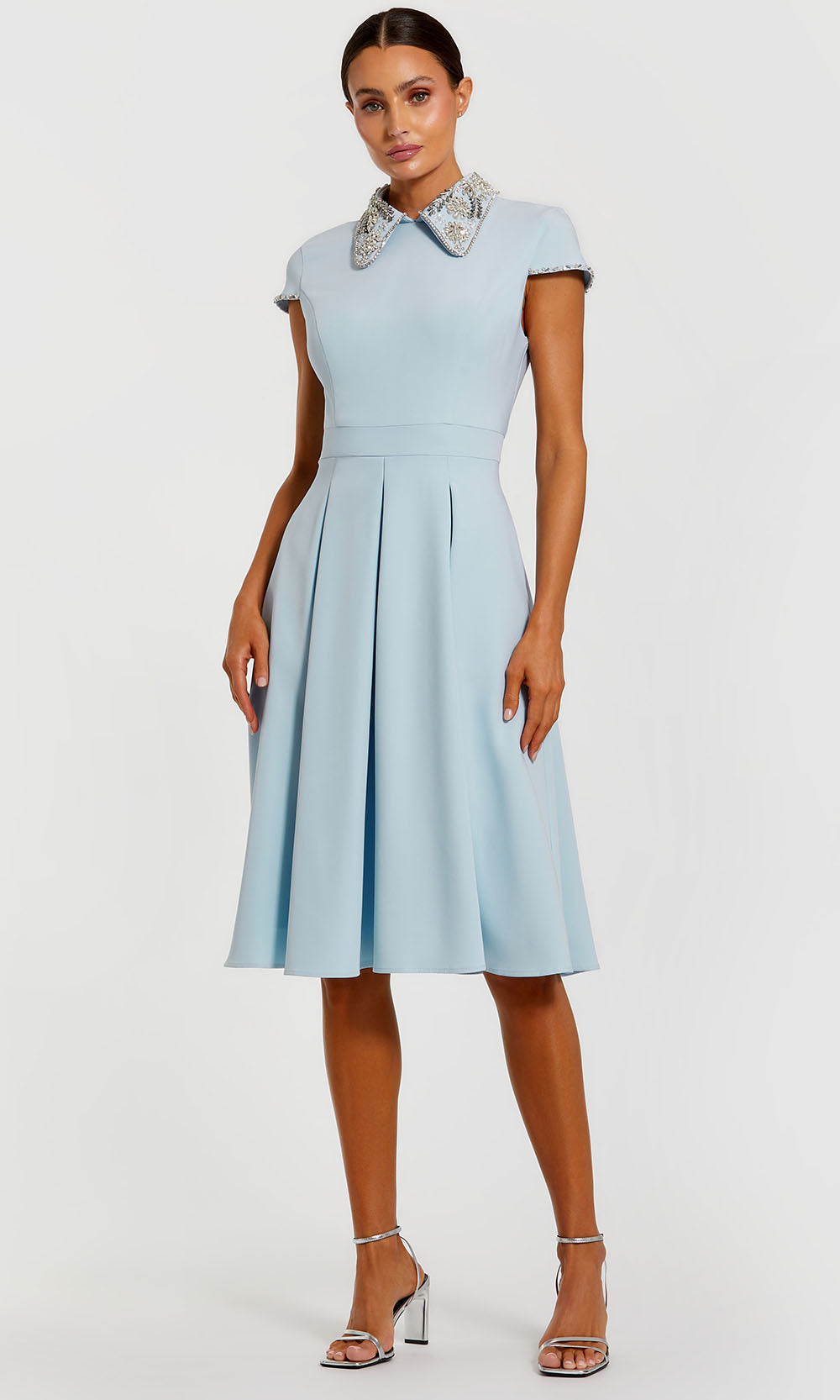 Ieena Duggal 2313 - Cap Sleeve Knee-Length Dress with Beading Formal Gowns in Power Blue 