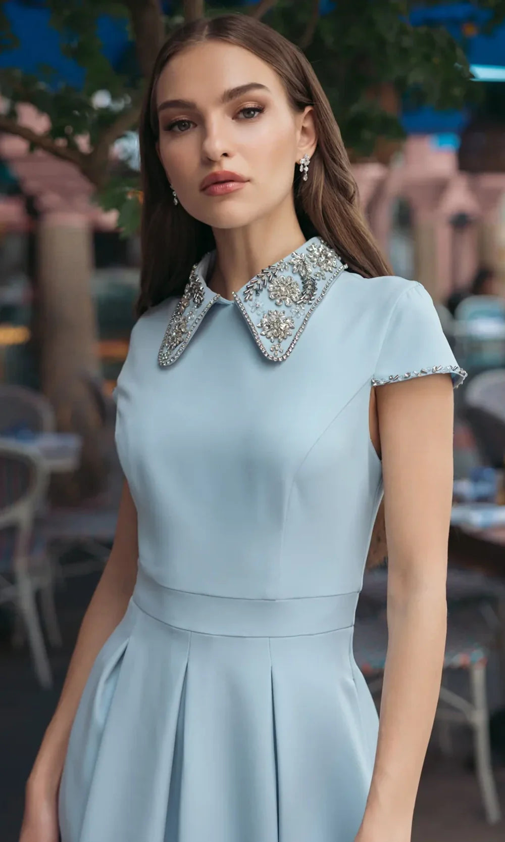 Ieena Duggal 2313 - Cap Sleeve Knee-Length Dress with Beading Formal Gowns in Power Blue 