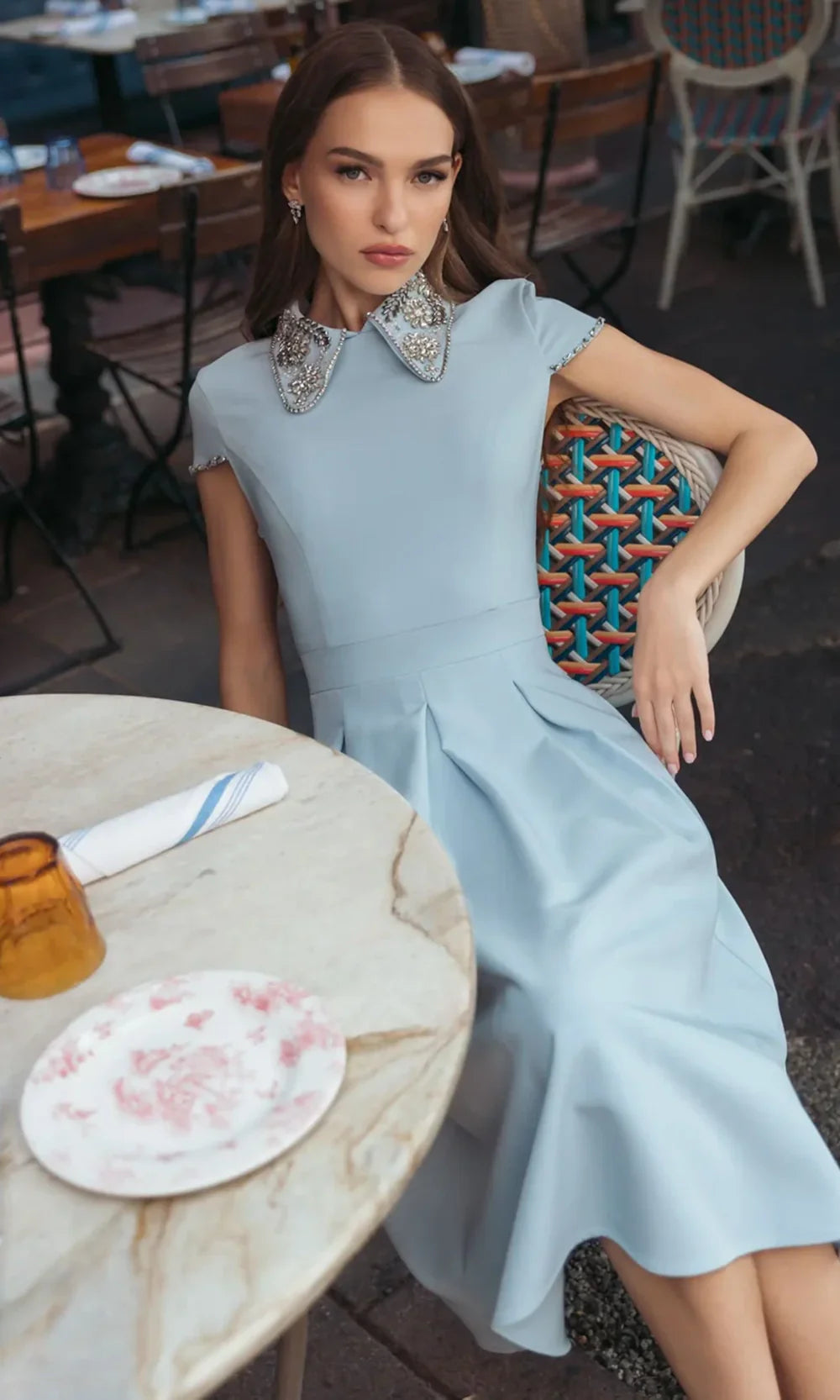 Ieena Duggal 2313 - Cap Sleeve Knee-Length Dress with Beading Formal Gowns in Power Blue 