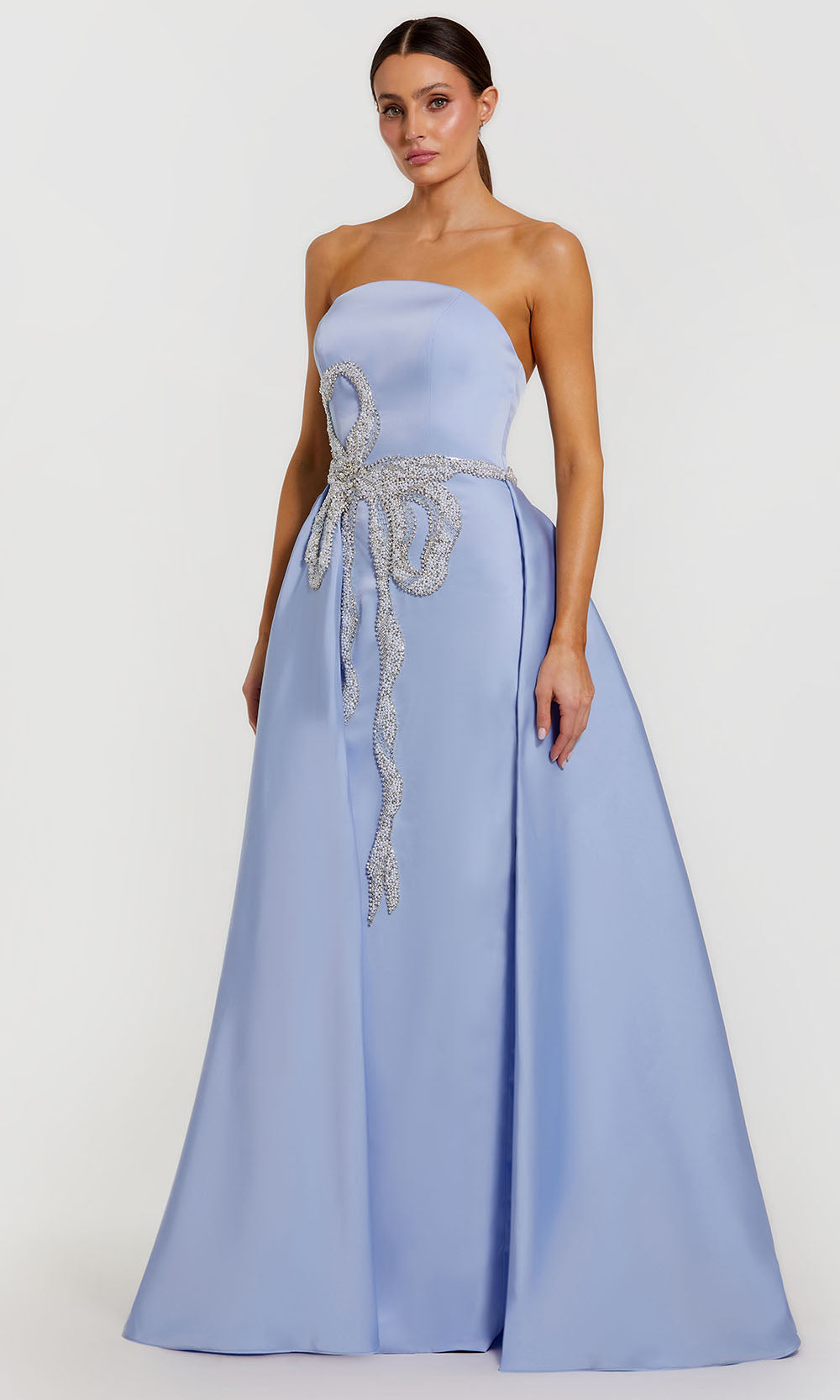 Mac Duggal 2317 - Straight Neckline Overskirt Satin Gown Formal Gowns in Blue
