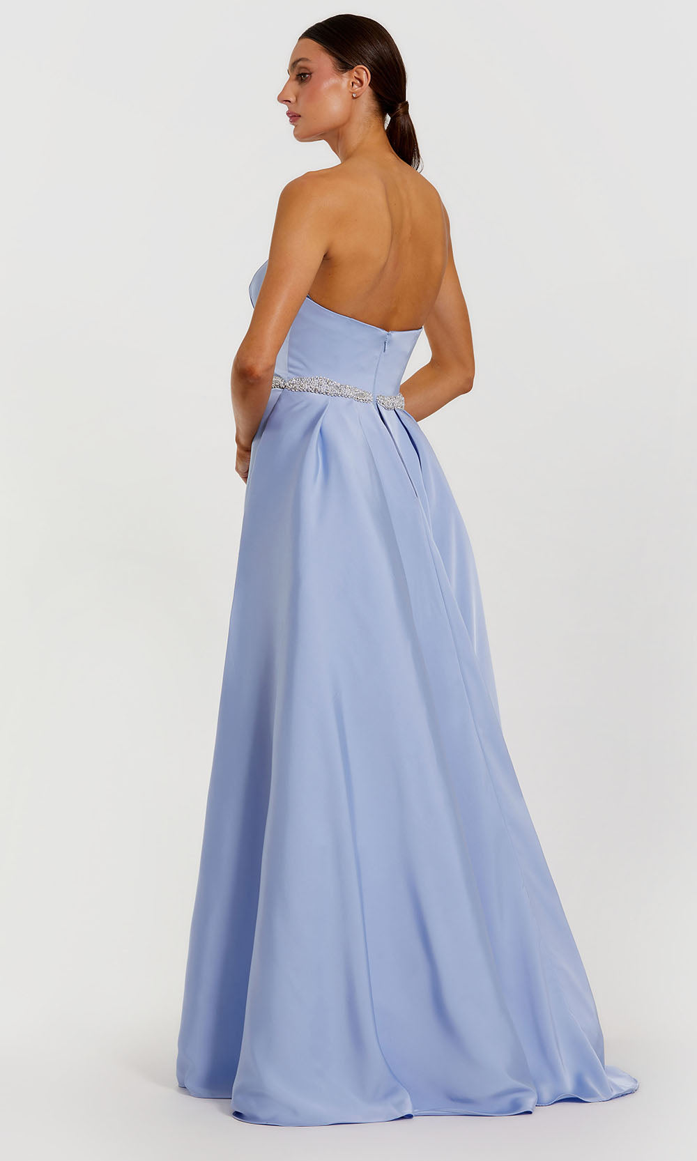 Mac Duggal 2317 - Straight Neckline Overskirt Satin Gown Formal Gowns in Blue