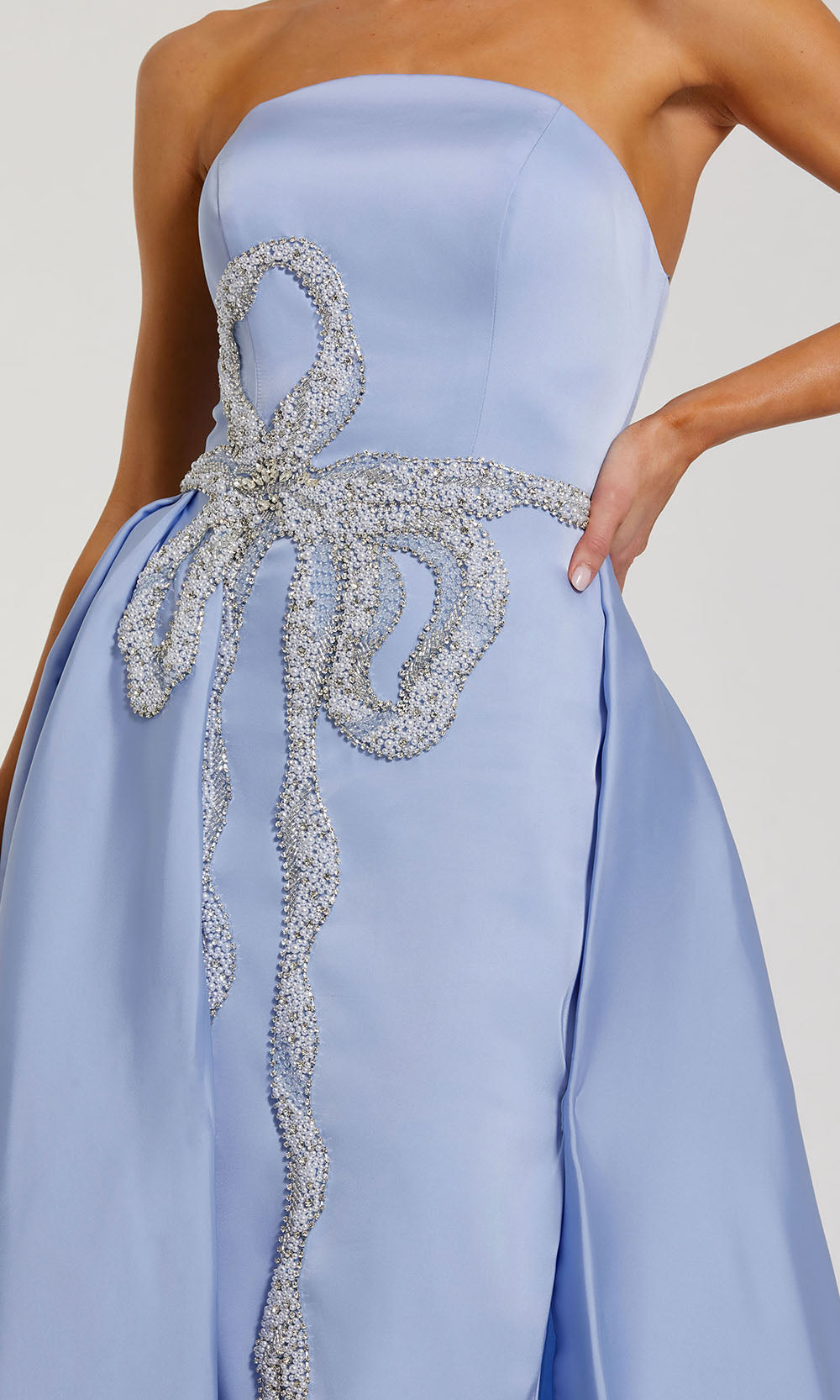 Mac Duggal 2317 - Straight Neckline Overskirt Satin Gown Formal Gowns in Blue