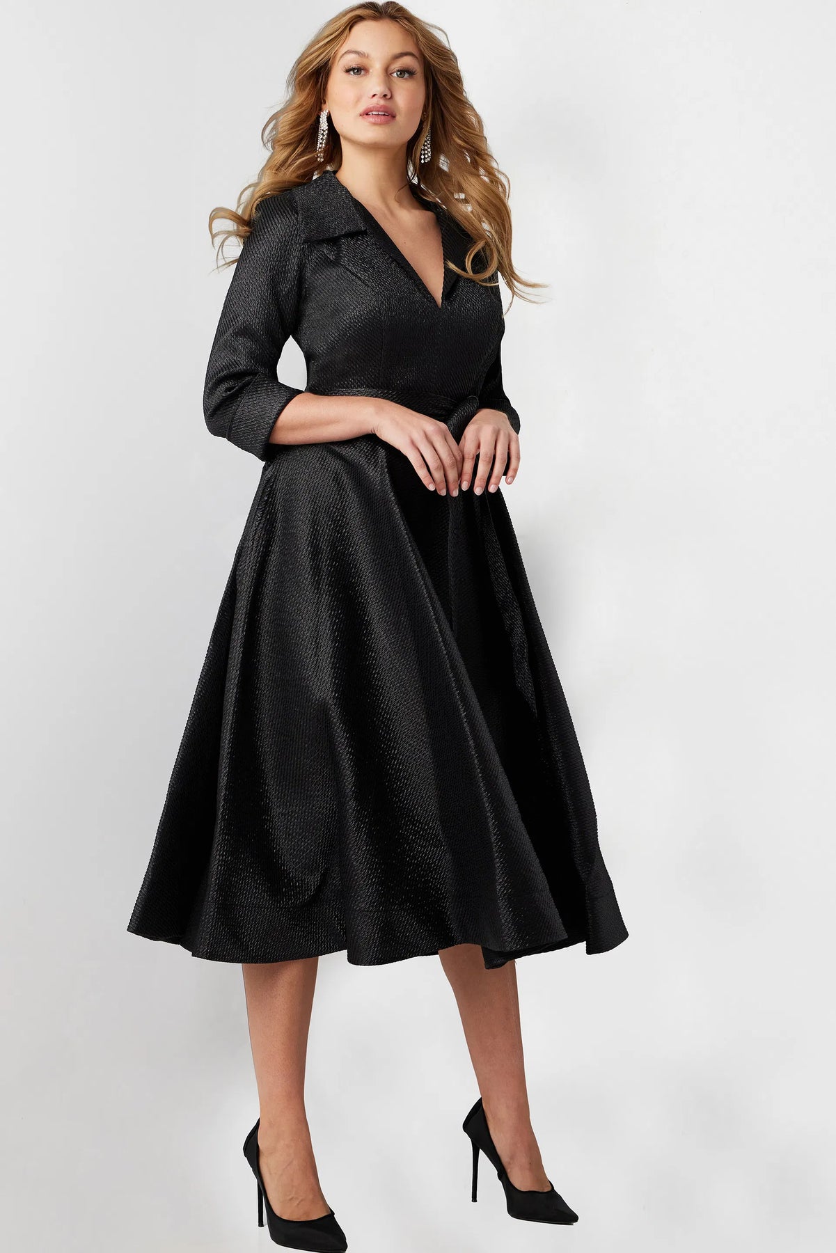 Jovani 23176 - Tea Length Metallic A-Line Dress