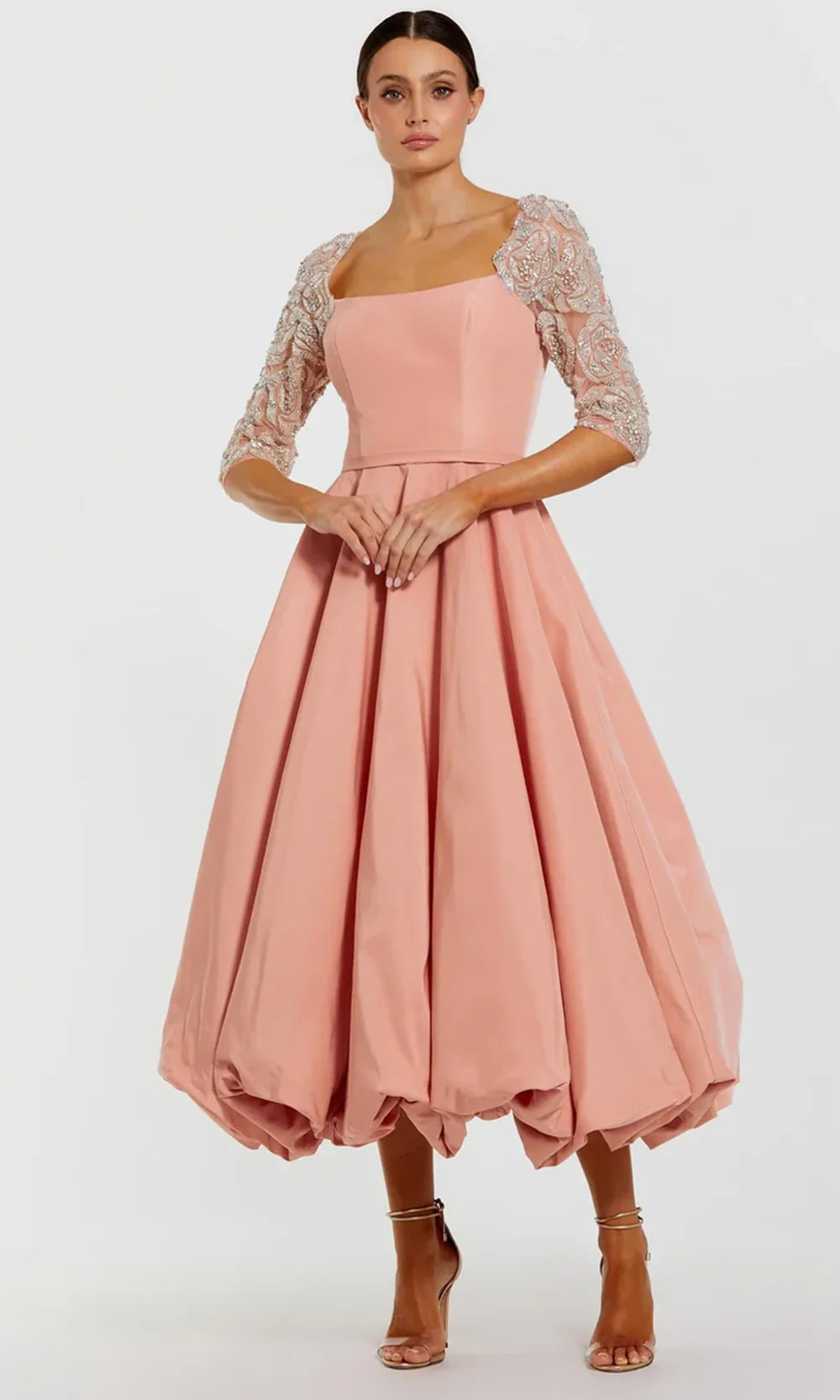 Mac Duggal 2320 - Square Neck Tea Length A-Line Dress Mother of the Bride Dresses in Rose  