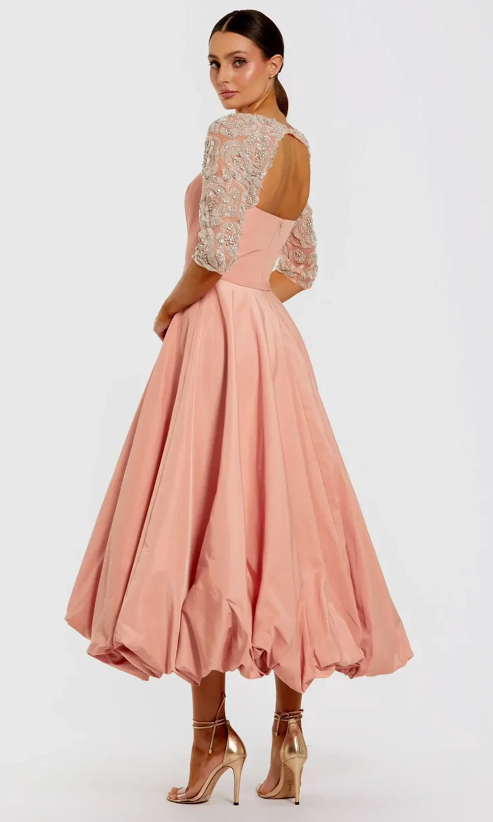 Mac Duggal 2320 - Square Neck Tea Length A-Line Dress Mother of the Bride Dresses in Rose  