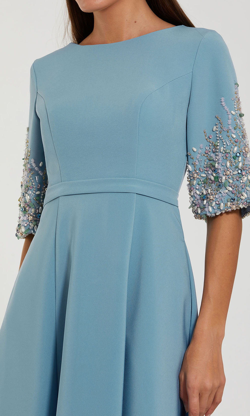 Mac Duggal 2322 - Jewel Neckline Crepe Formal Gown Mother of the Bride Dresses in Blue