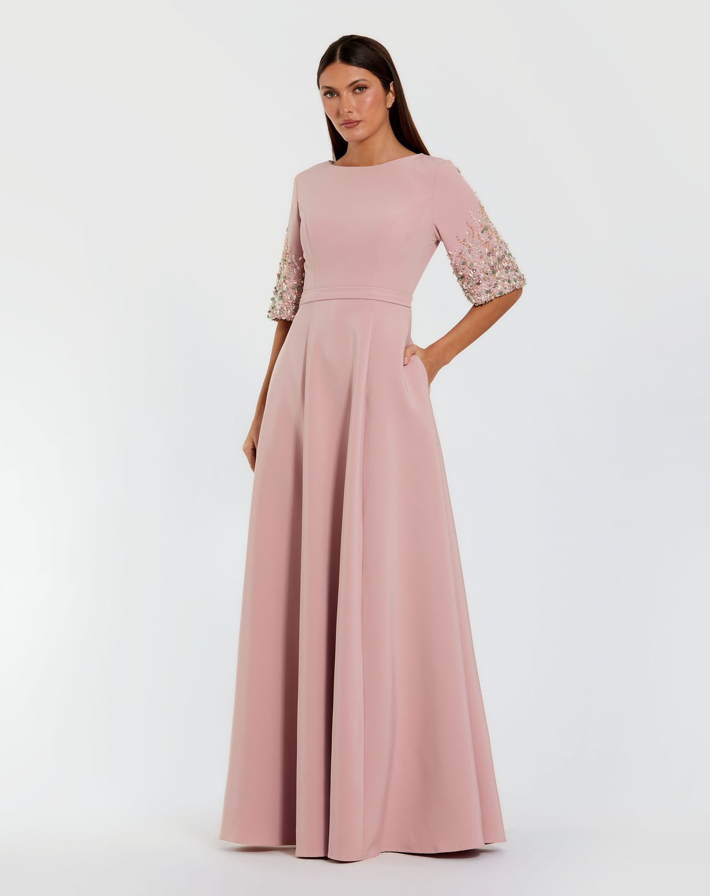 Mac Duggal 2322 - Jewel Neckline Crepe Formal Gown