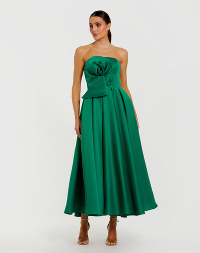Ieena Duggal 2330 - Strapless Pleated Tea-Length Dress In Green