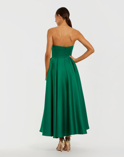 Ieena Duggal 2330 - Strapless Pleated Tea-Length Dress In Green