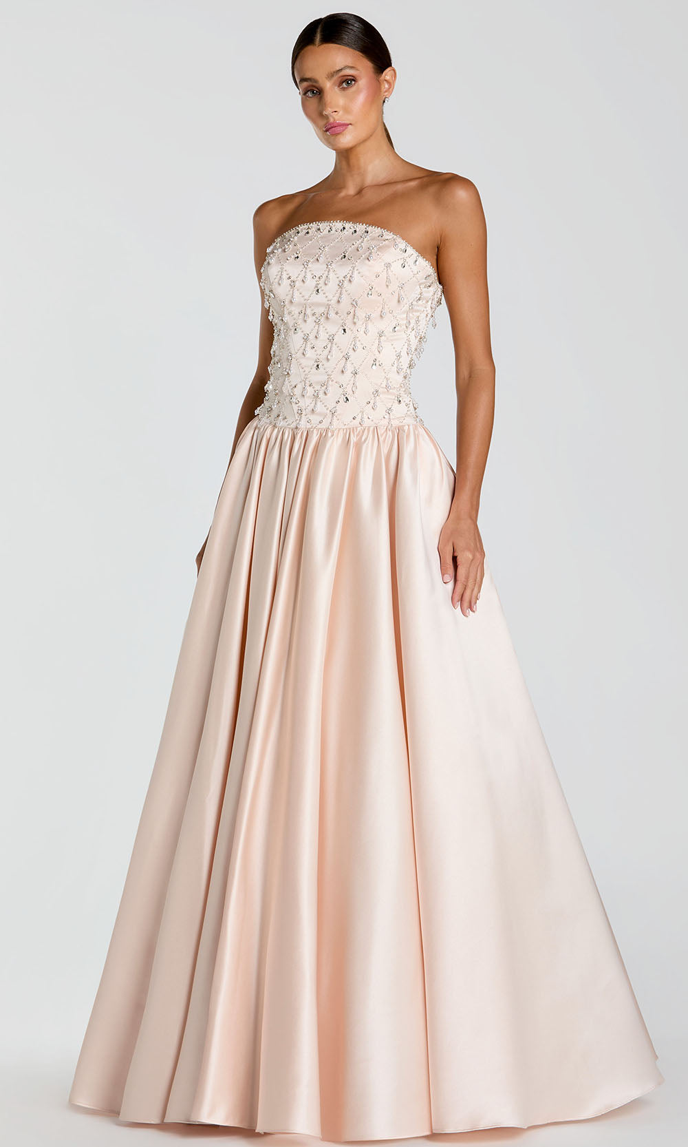 Mac Duggal 2354 - Beaded Bodice Satin Gown Prom Dresses in Pink