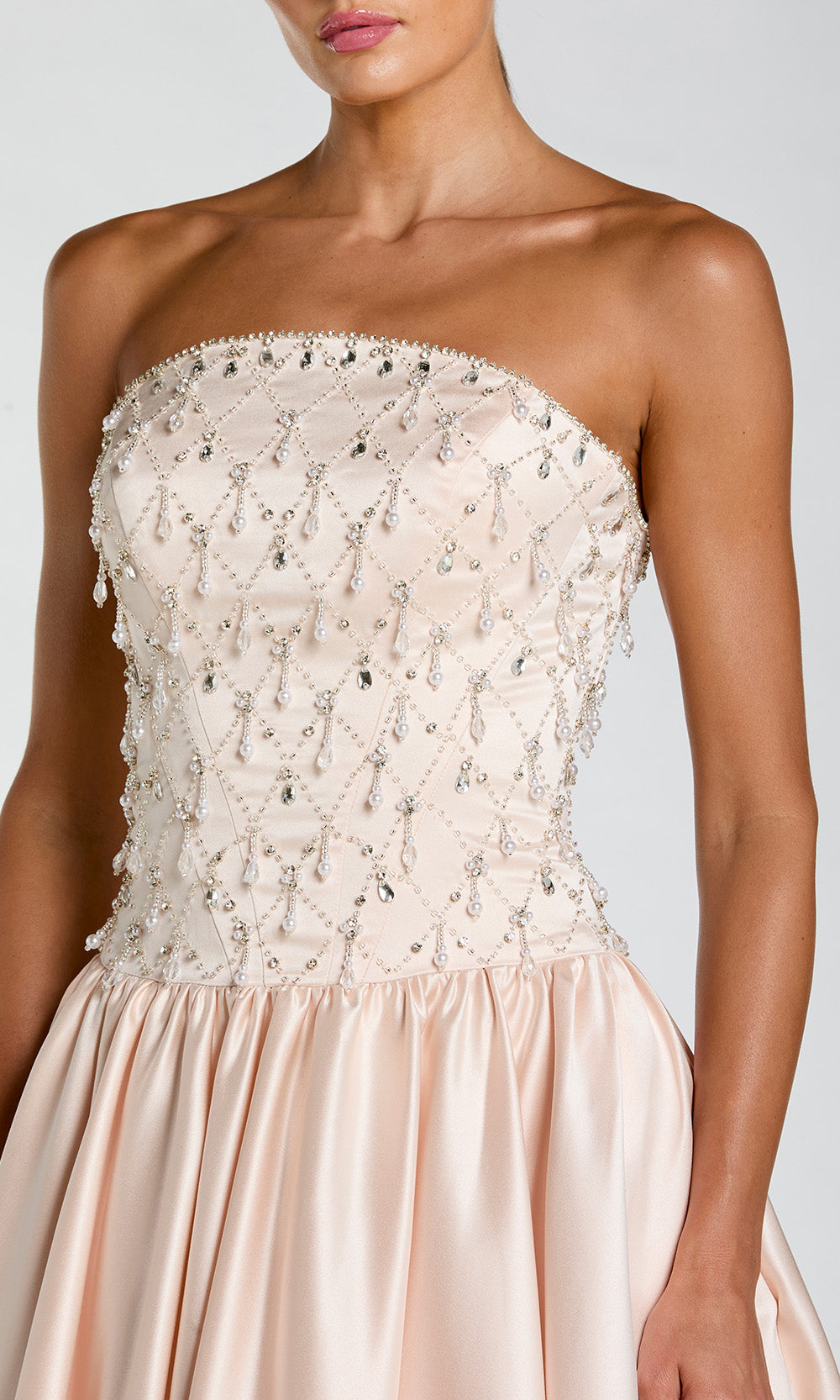Mac Duggal 2354 - Beaded Bodice Satin Gown Prom Dresses in Pink