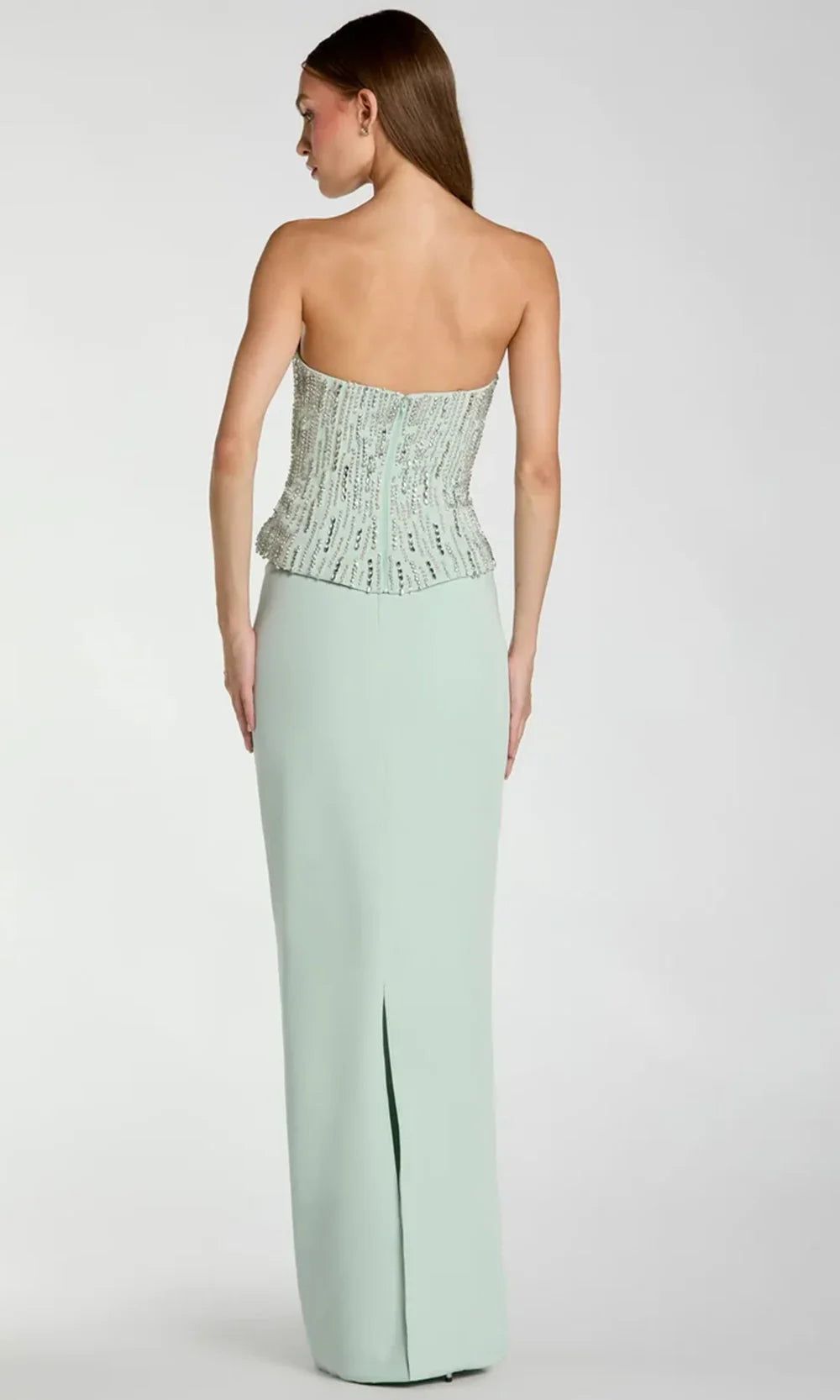 Ieena Duggal 2366 - Peplum Bodice Straight Neck Long Gown Prom Dresses in Green  