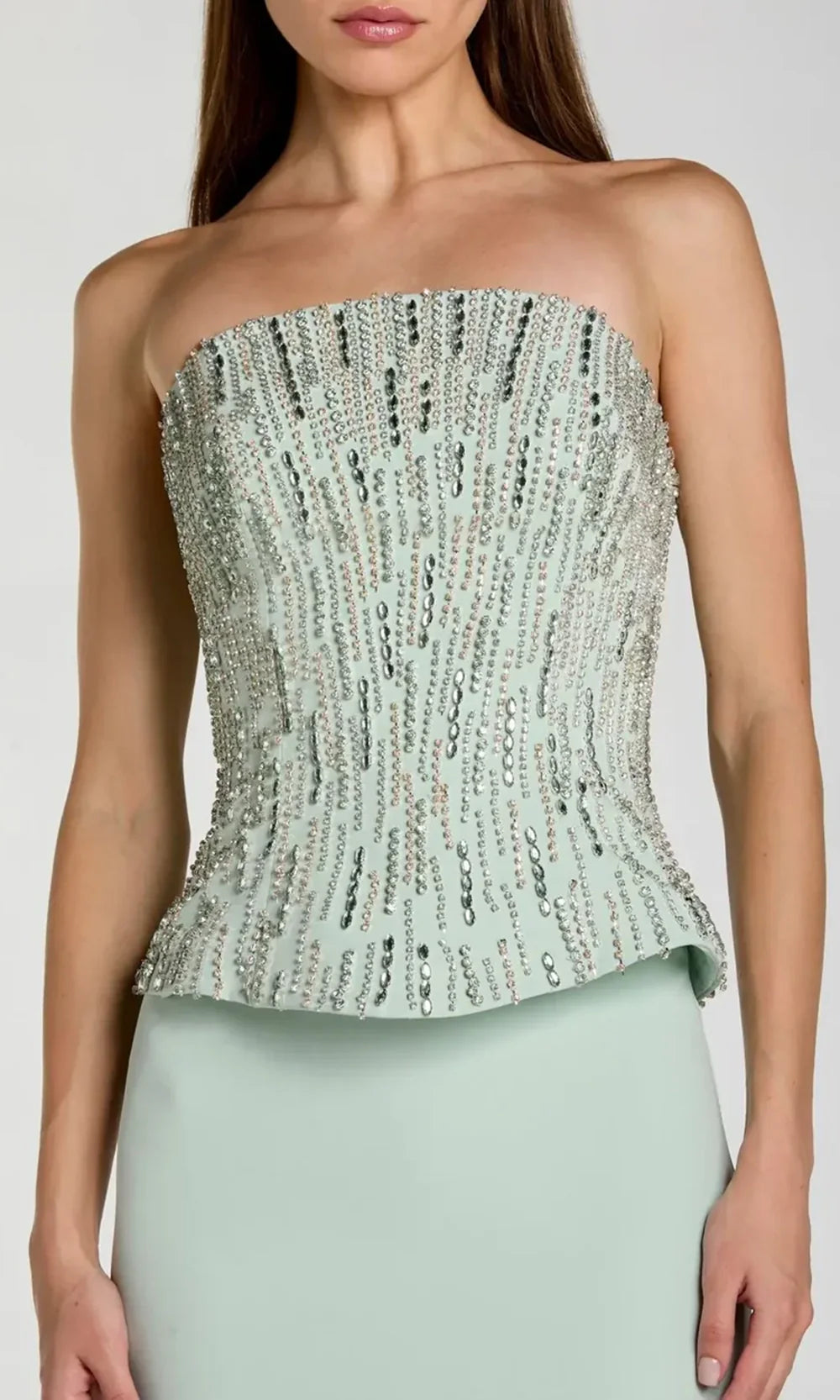 Ieena Duggal 2366 - Peplum Bodice Straight Neck Long Gown Prom Dresses in Green  