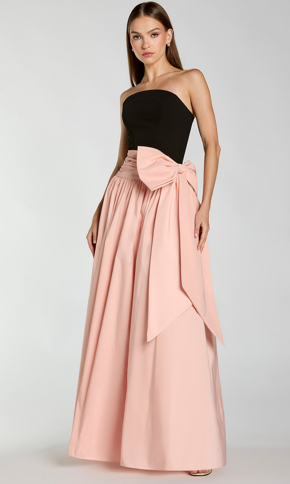 Mac Duggal 2370 - Bow Waist Straight Neckline Faille Dress Prom Dresses in Black and Pink