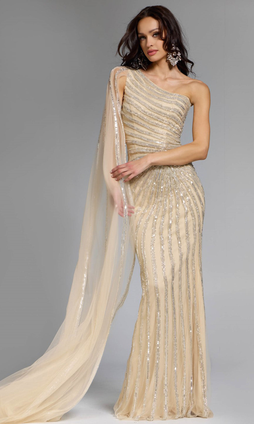 Jovani 23774 - One Shoulder Cape Sleeve Evening Gown Formal Gowns