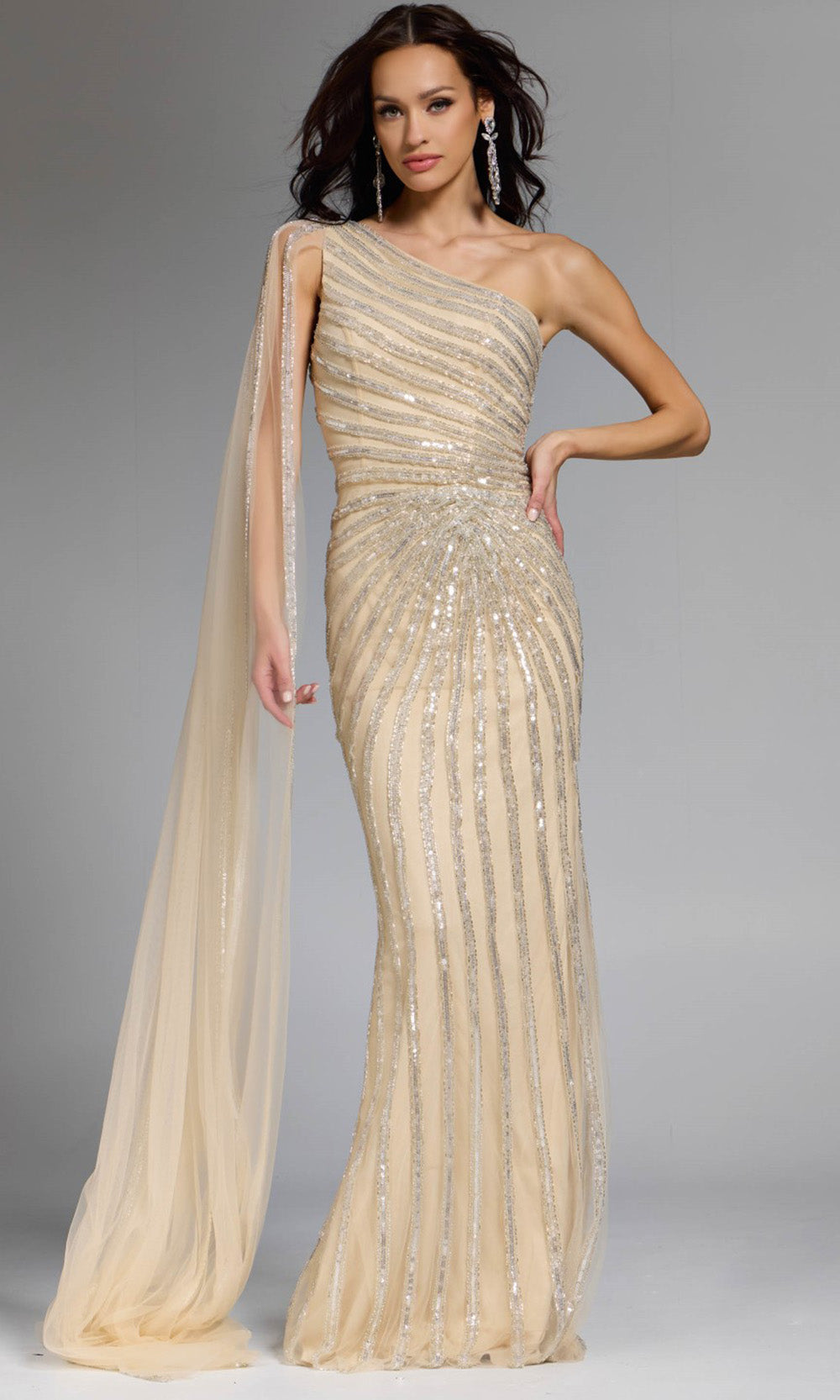 Jovani 23774 - One Shoulder Cape Sleeve Evening Gown Formal Gowns