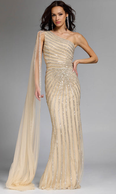 Jovani 23774 - One Shoulder Cape Sleeve Evening Gown Formal Gowns