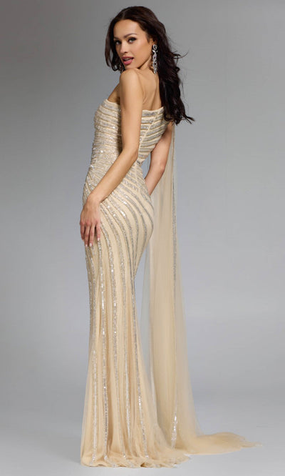 Jovani 23774 - One Shoulder Cape Sleeve Evening Gown Formal Gowns