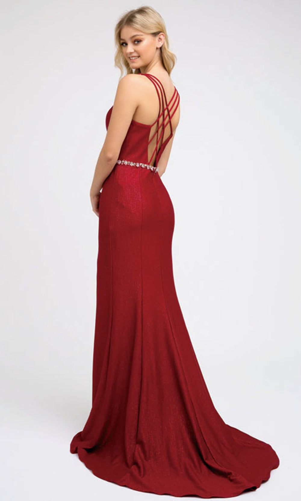 Juliet Dresses 237 - V-Neck Evening Gown with Beaded Waist Formal Gowns