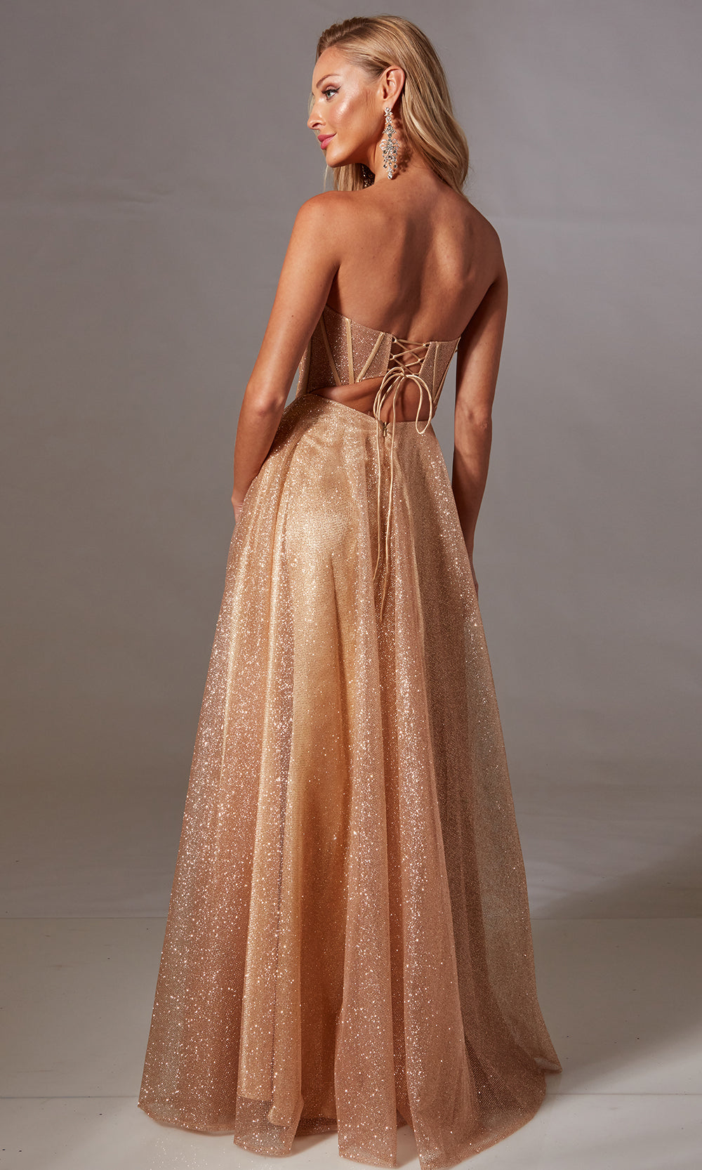 Aerie Couture 237 - Structured Corset Gown with Slit & Lace Up Back Prom Dresses