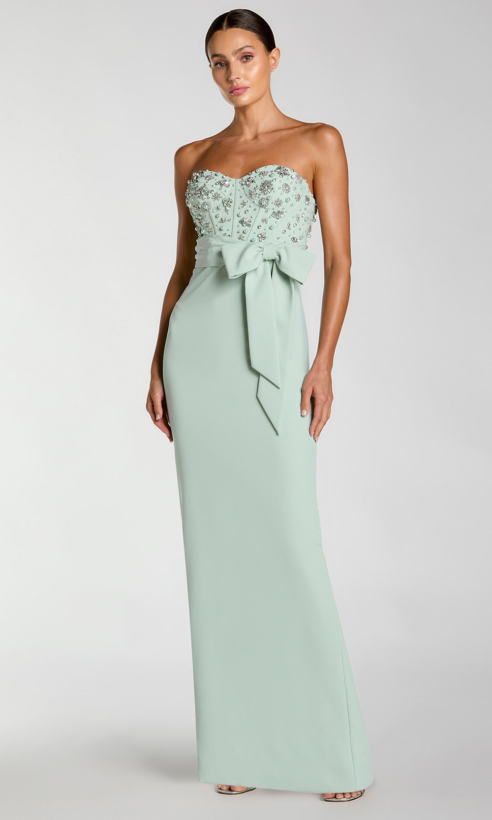 Mac Duggal 2395 - Beaded Strapless Fitted Gown with Slit Mother of the Bride Dresses in Sage