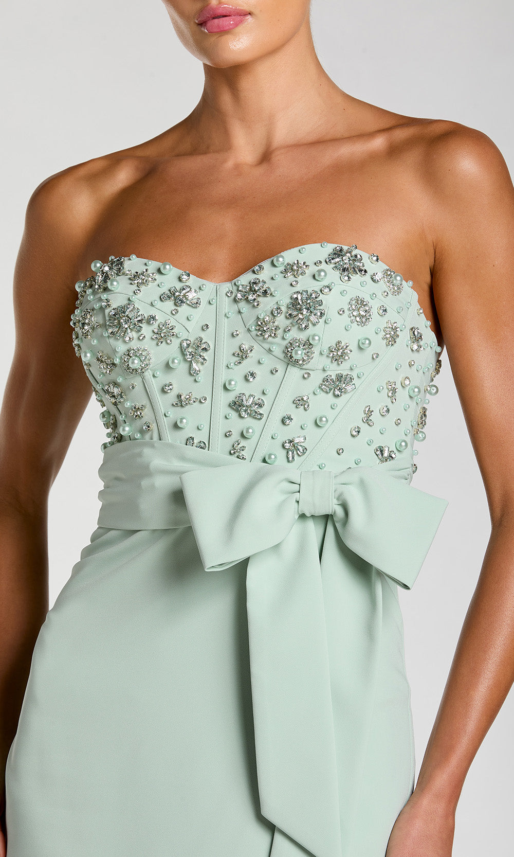 Mac Duggal 2395 - Beaded Strapless Fitted Gown with Slit Mother of the Bride Dresses in Sage