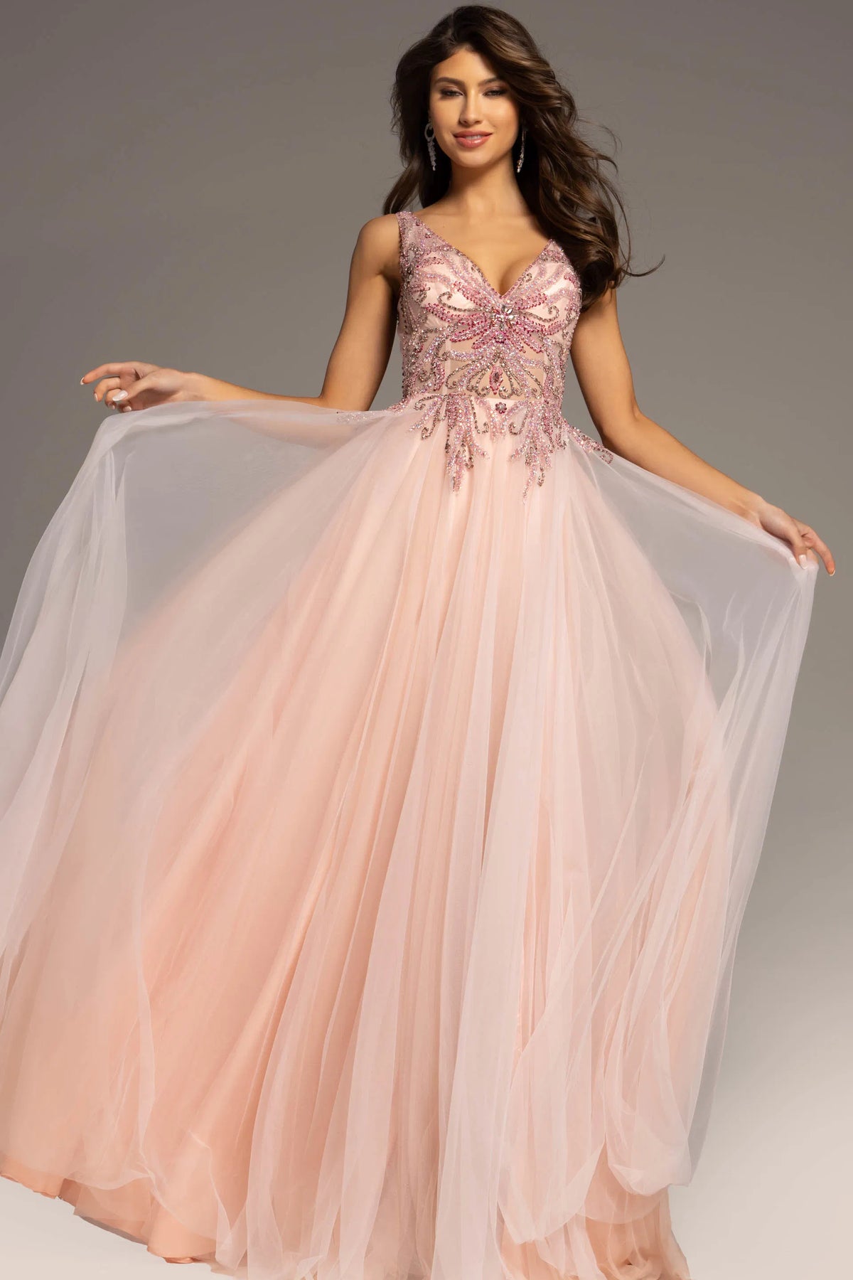 Jovani 23962 - V-Neck Embellished Ballgown with Slit