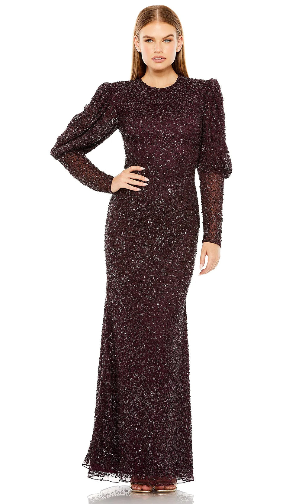 Mac Duggal 24000 - Puff Sleeve Sequin Evening Dress Special Occasion Dresses 0 /Blackberry