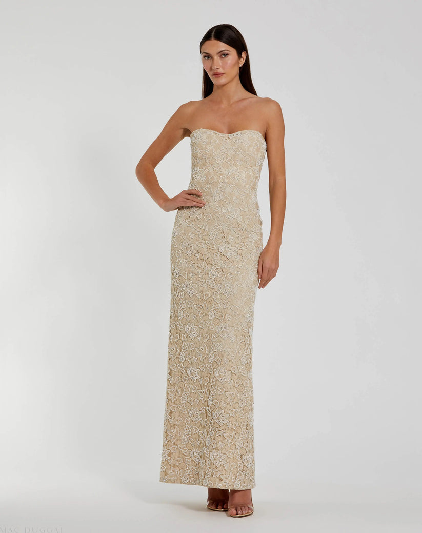 Mac Duggal 24067 - Beaded Lace Sweetheart Dress with Slit Prom Dresses in Brown