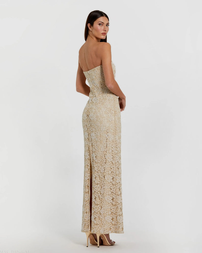 Mac Duggal 24067 - Beaded Lace Sweetheart Dress with Slit Prom Dresses in Brown