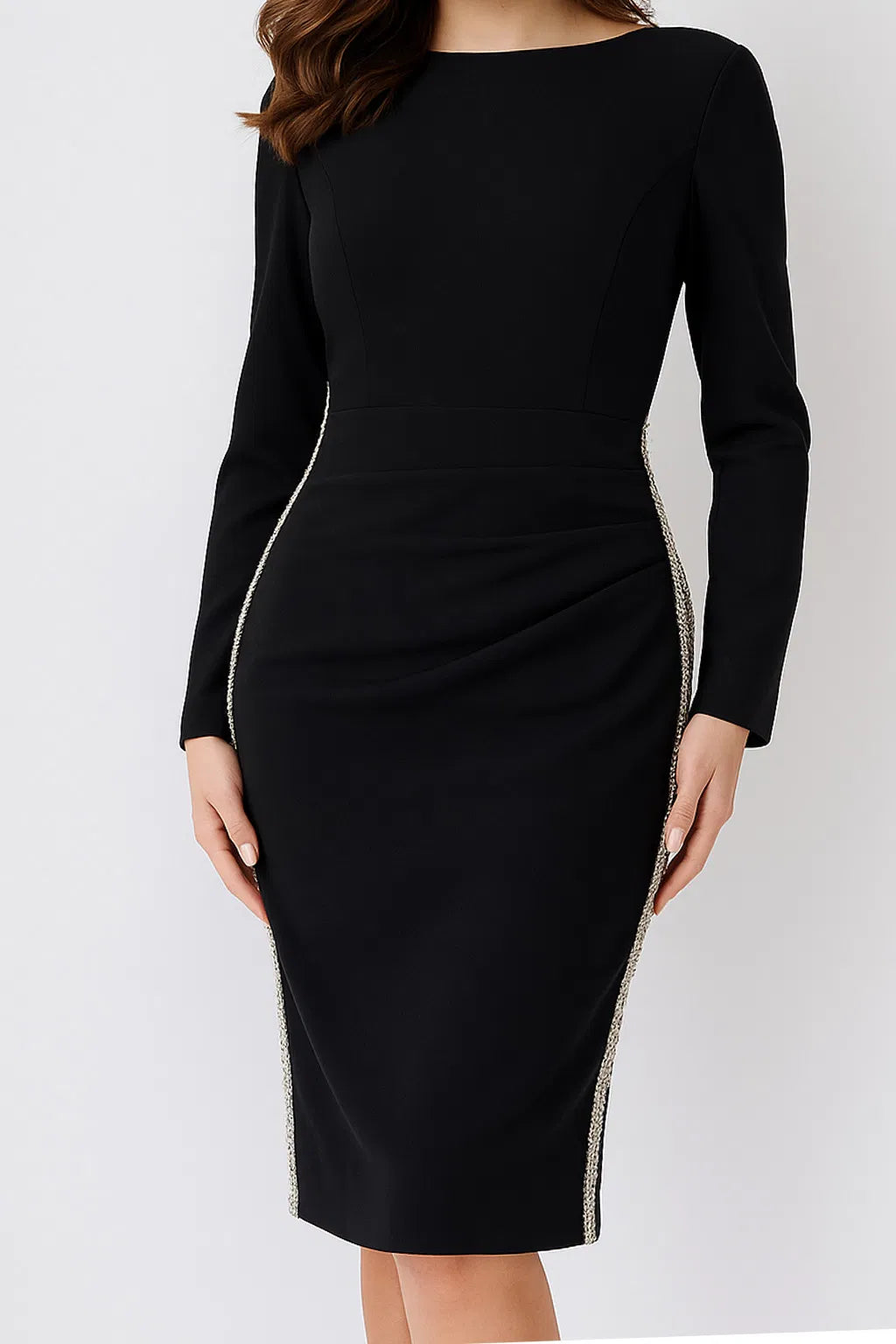 Jovani 24192 - Embellished Side Long Sleeve Knee-Length Dress